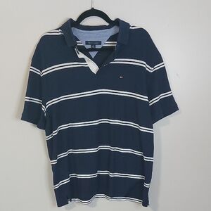 Tommy Hilfiger Navy Blue Striped Men's Polo Shirt XL